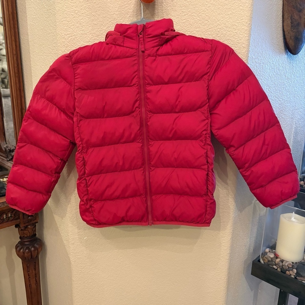 UNIQLO Red Kids Hoodie Puffer Zipped Jacket Size 7-8 Years-Unisex